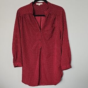 Fun 2 Fun Workplace Siren Women's Red Polka Dot Roll Tab Sleeve Blouse XL